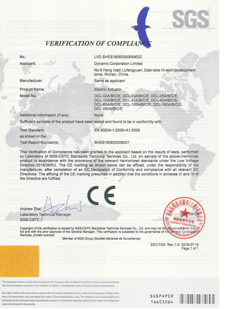LA CHINE Dynamic Corporation Limited certifications
